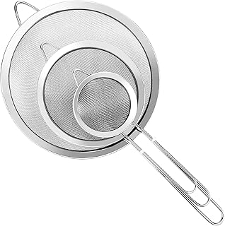Fine Mesh Strainer, 3-Piece Stainless Steel Colander Sifter Set with Handle | Sturdy Wire Metal Food Drainer, Kitchen Baking, Cooking, Rice, Quinoa, Pasta, Flour, Fruit, Juice, Tea, Egg, Noodles, Liquids