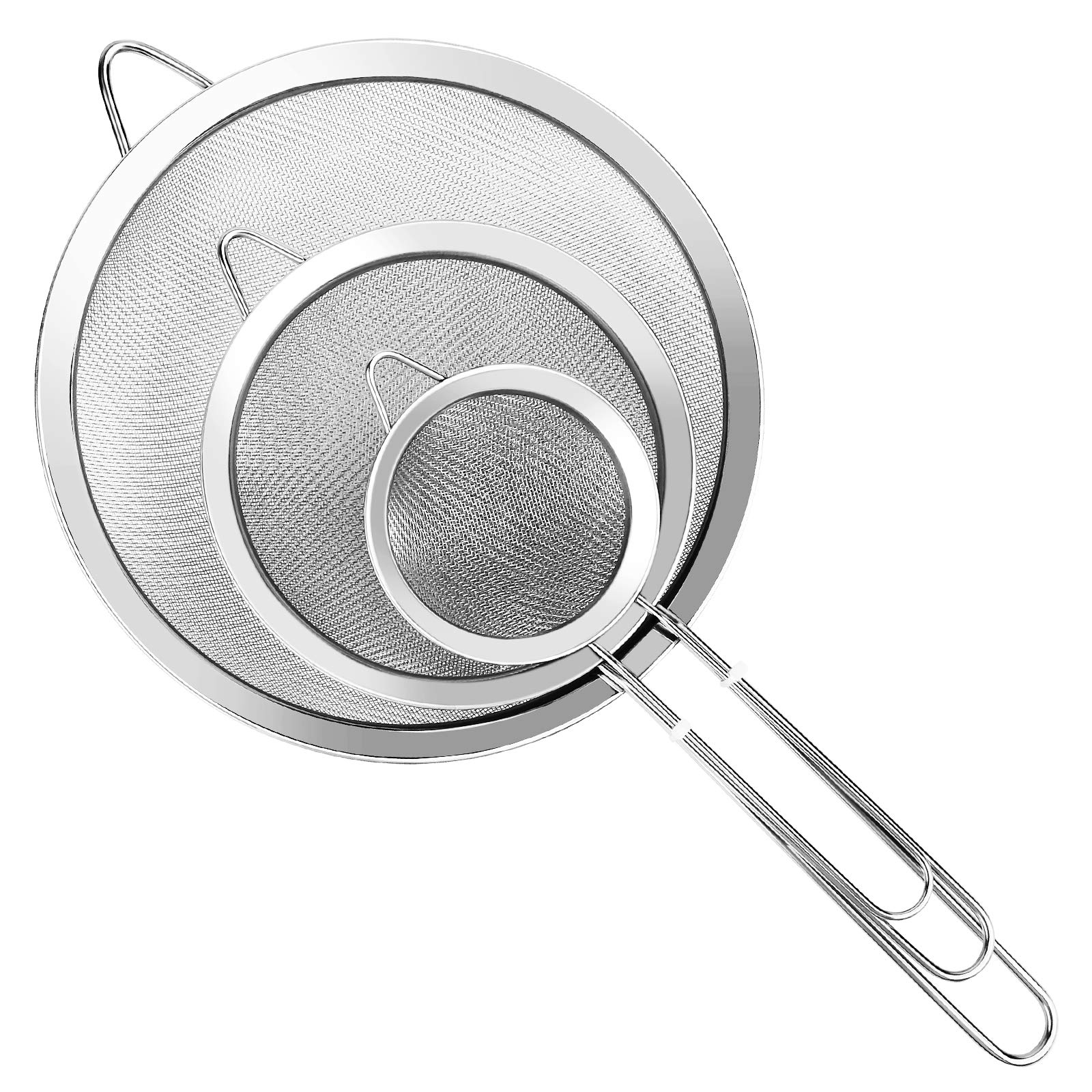 Fine Mesh Strainer, 3-Piece Stainless Steel Colander Sifter Set with Handle | St
