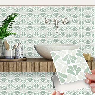 25 Peel and Stick Vinyl Wall Tiles Stickers Green Floral Texture Self Adhesive Backsplash Tile Decal Tile Sticker Tile Paste Waterproof Removable Kitchen Bathroom - 7.87 x 7.87 Inches