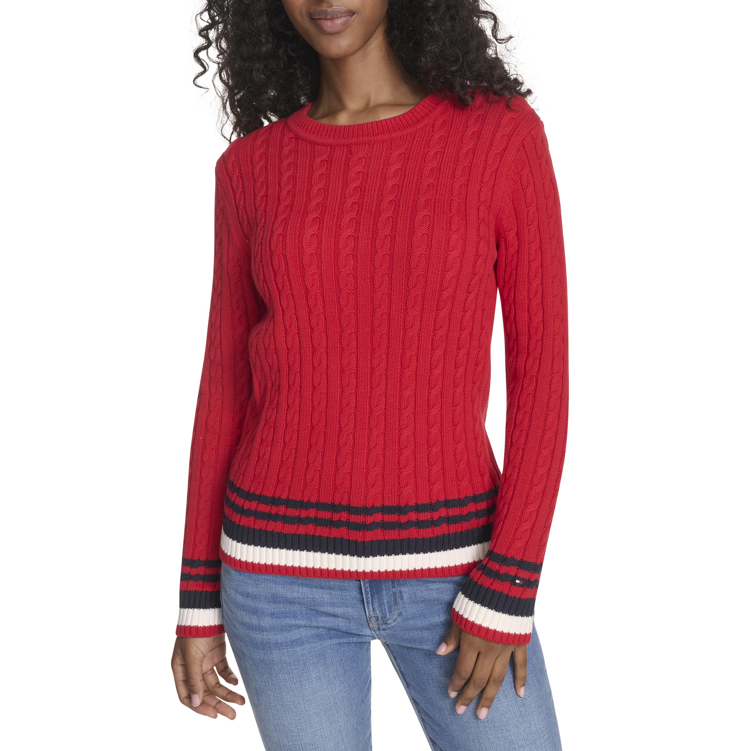 Tommy Hilfiger Cotton Crewneck Cable Sweater Women's Pullover (Pack of 1)
