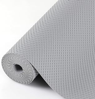Hersvin Kitchen Drawer Mat, Non-Adhesive Plastic Roll, Furniture Saver Mats, Shelf Protection Coating, Surface Protector (Light Grey/Dot, 44.5 x 300 cm)