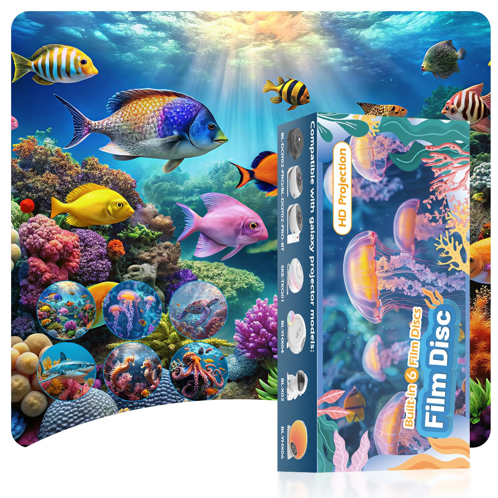 Galaxy Projector Pro Disc,Upgrade Ocean-Themed 6 Realistic Film Discs,4K Ultra H