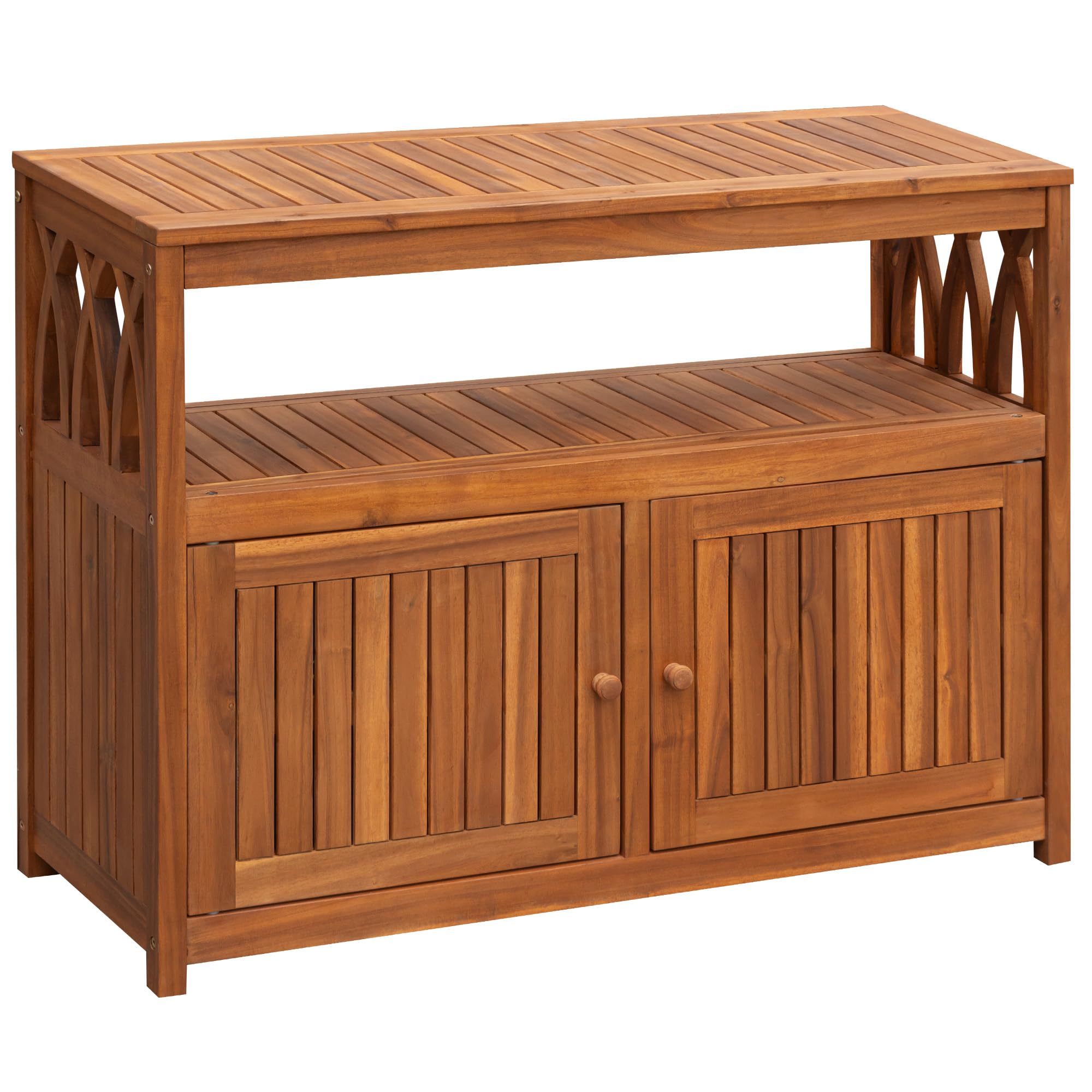 Flamaker Acacia Wood Outdoor Storage Cabinet,Waterproof Potting Table,Brown | Ou