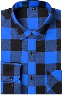 DOKKIA Men's Casual Dress Long Sleeve Buffalo Plaid Checkered Slim Fit Flannel Shirt