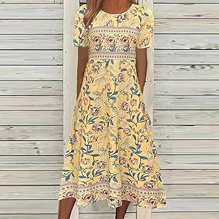 Women's Summer Resort-Style Floral Print Round Neck Pocket Short Sleeve Dress