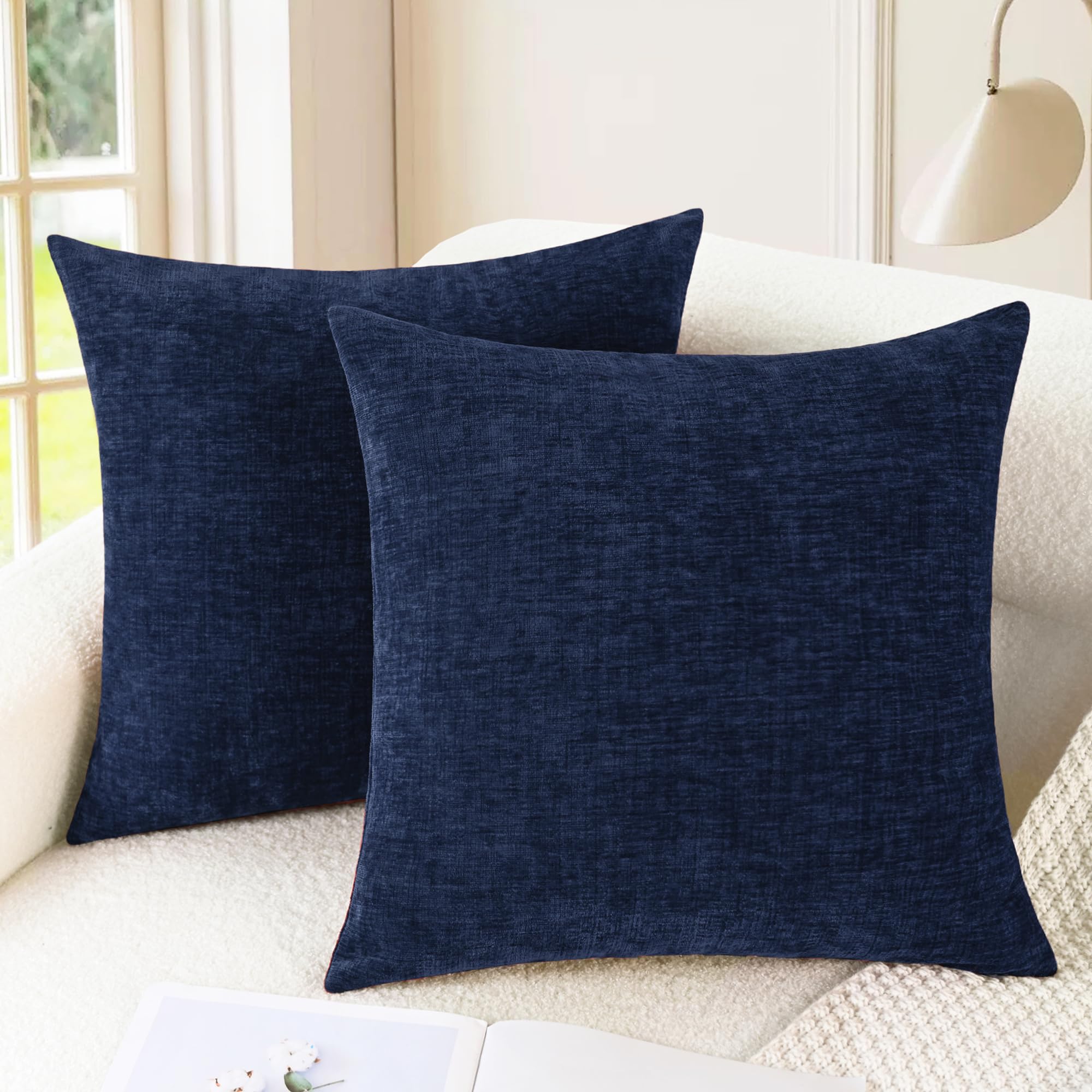 CaliTime Decorative Couch Throw Pillow Covers 18 X 18 Inches Navy Blue | Pack of