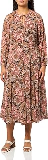 Tommy Hilfiger Women's Balloon Sleeve Tie Neck Chiffon A-line Midi Dress, Tanned Multi, 16 Plus