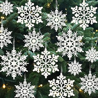 18Pcs Christmas Snowflake Hanging Ornaments Plastic Snowflakes Ornaments for Winter Christmas Tree Decorations Size Varies