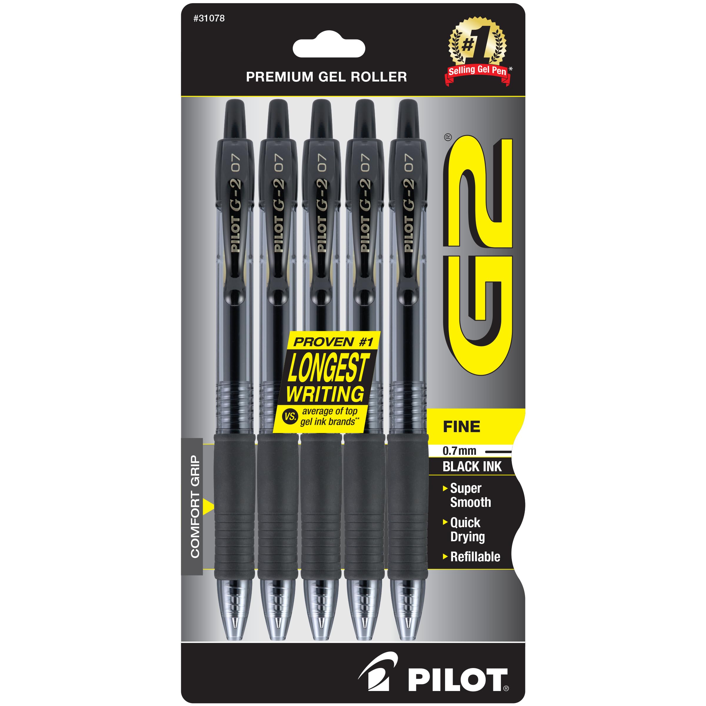 PILOT G2 Premium Gel Pens, Fine Point 0.7mm, Black Ink, 5-Pack | G2 pilot pens, 
