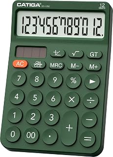 CATIGA 12 Digit Desktop Calculator Basic Desk Calculator with Large LCD Display, Big Buttons, 4 Function, Solar and Battery Dual Power, for Office, School, Home, SD-1292 Green