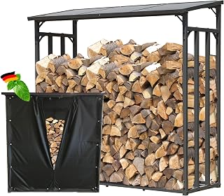 QUICK STAR Metal Firewood Rack Anthracite XXL 185 x 70 x 185 cm Garden Prinidor Shelter 2.3 m³ Wooden Storage Stackable Outdoor Aid with Weather Protection Black