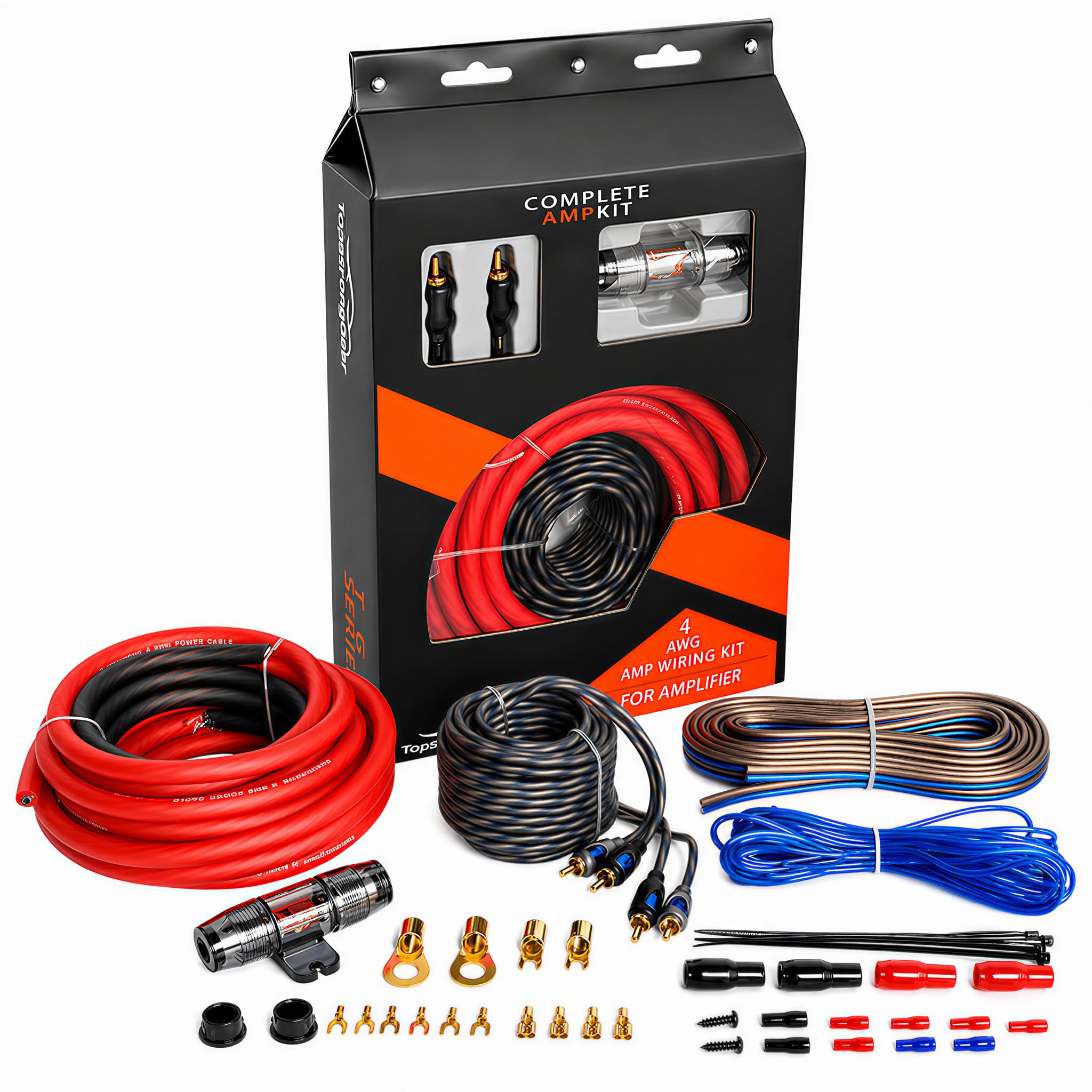 4 Gauge Amp Wire Kit, 4 CCA AWG Amplifier Wiring Kit for Subwoofer Speaker | Car