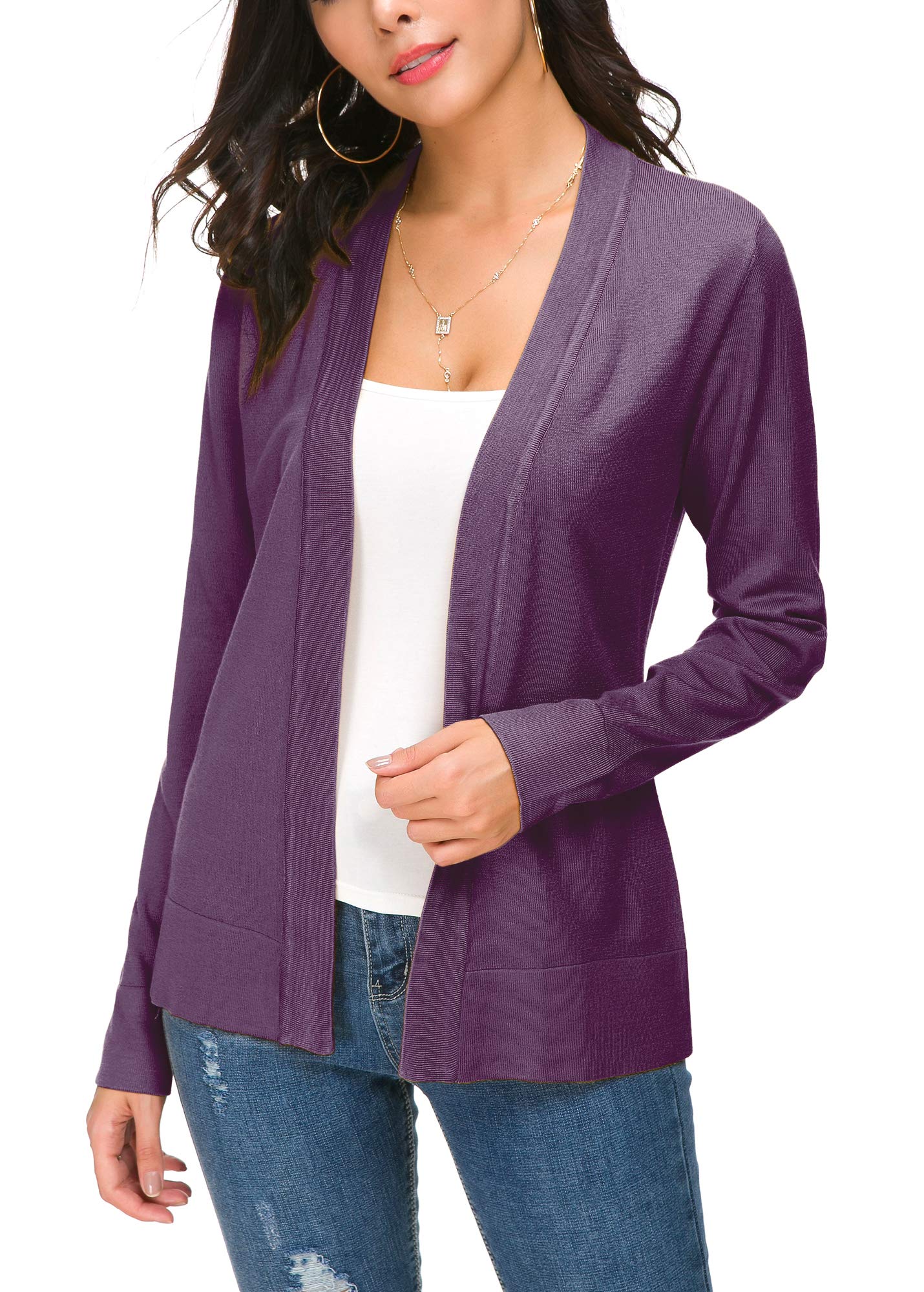 EXCHIC Women's Casual Long Sleeves V-Neck Open Front Knit Cardigan