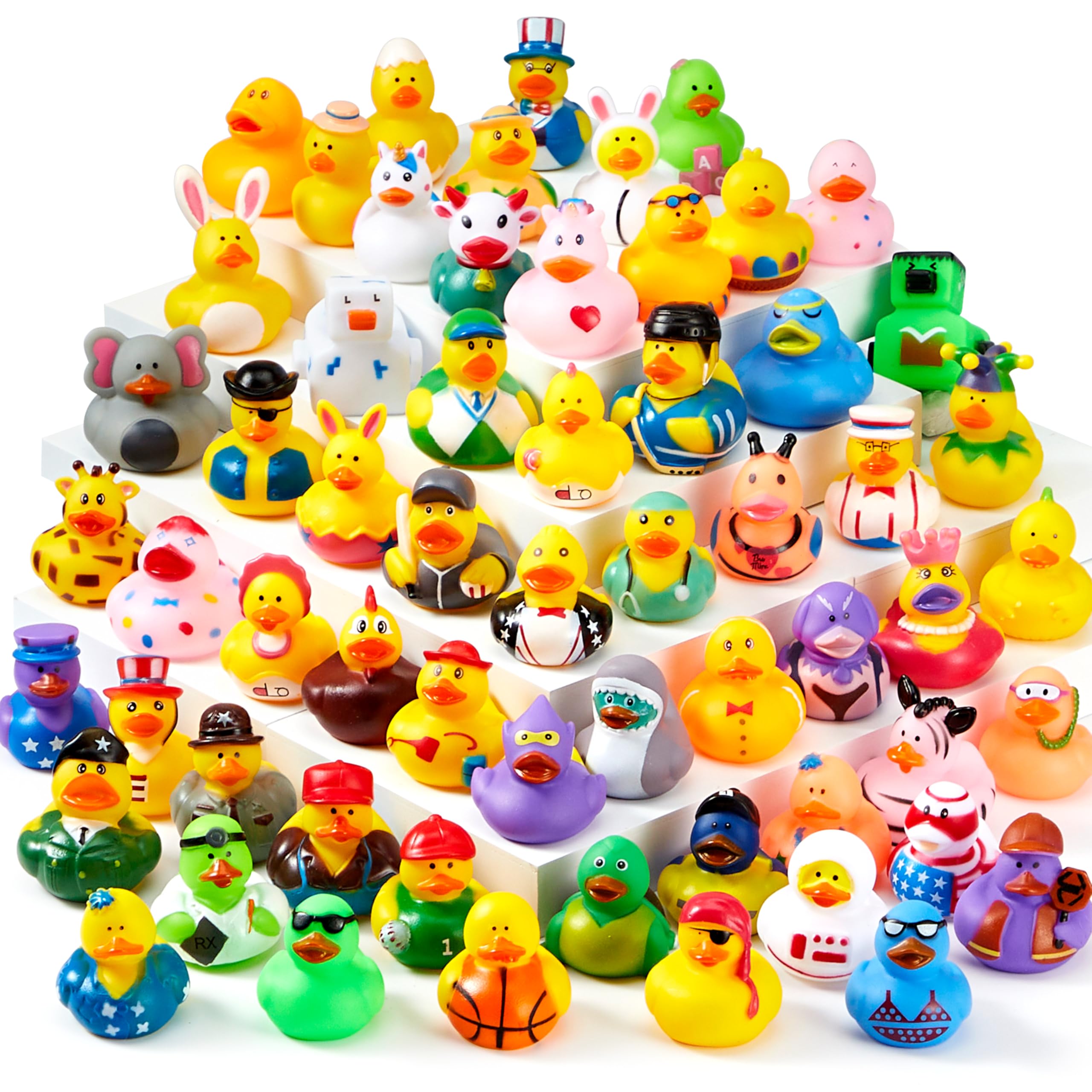 JOYIN 30 Pcs Rubber Ducks, Random Assortment Ducks Bulk with Mesh Carry Bag, Min