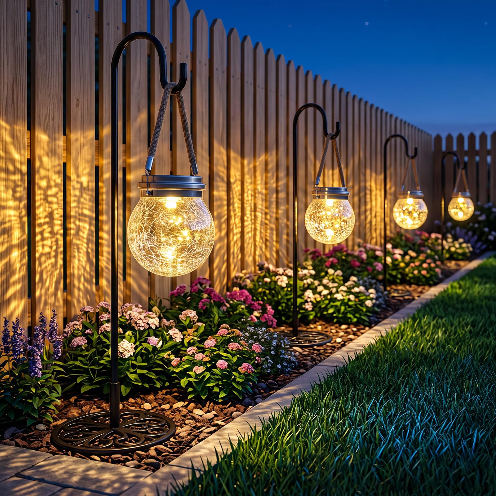 6 Pack Solar Crack Glass Globe Lanterns Outdoor Round Ball Hang Decorative