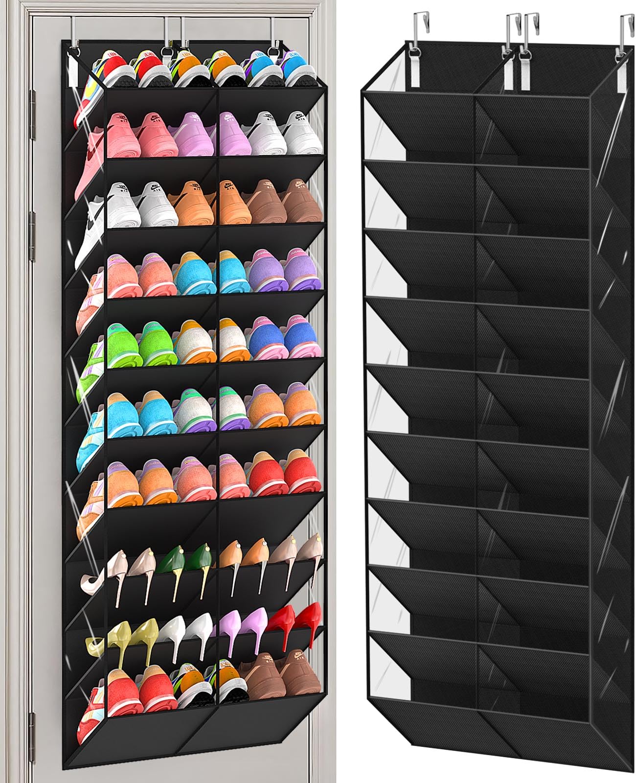 UVIAHOMI 20-30 Pairs Over the Door Shoe Organizer, 10-Tier Door Shoes Rack | Bla