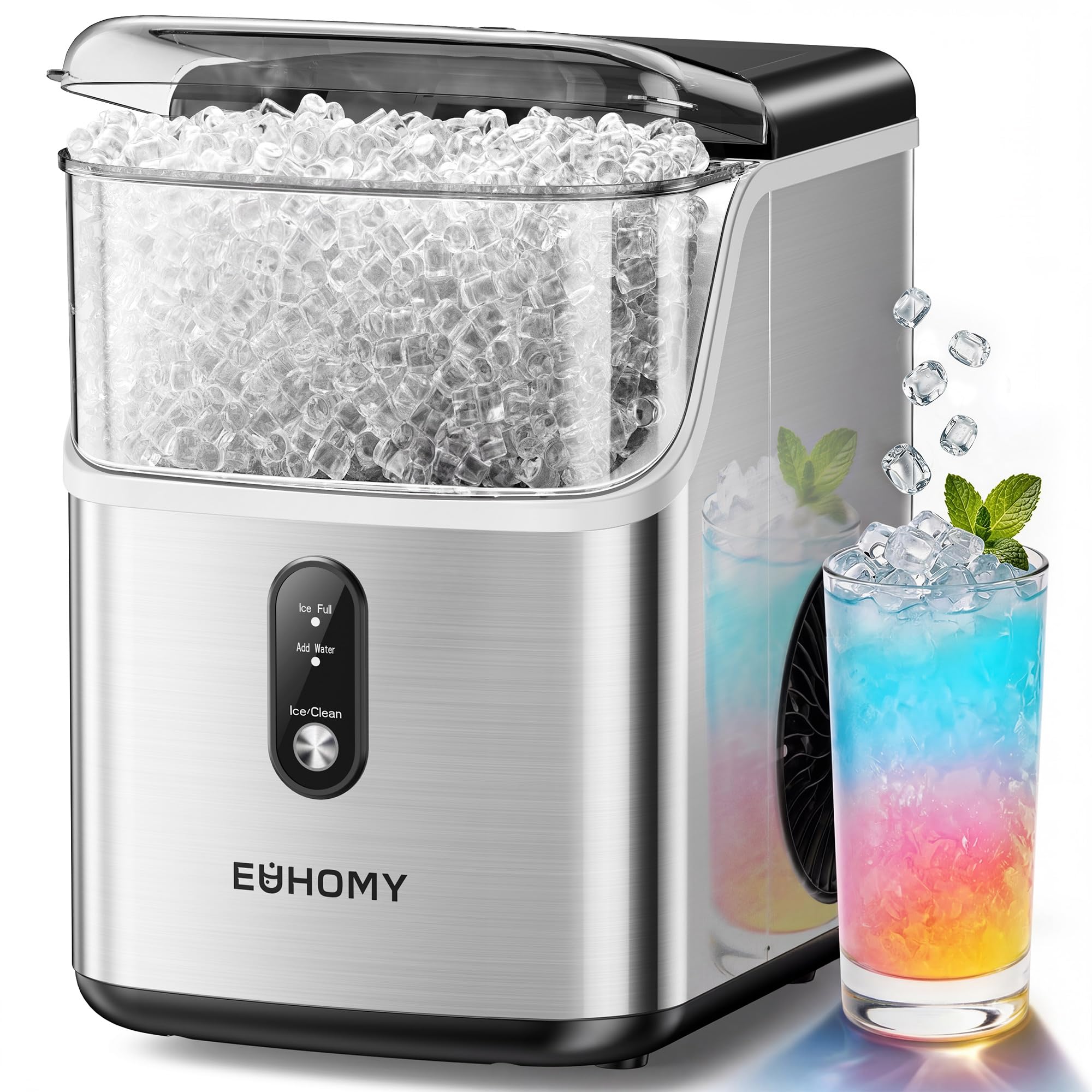 EUHOMY Nugget Ice Maker Countertop, 35lbs/24H, Ready in 7 Mins, Stainless | Self