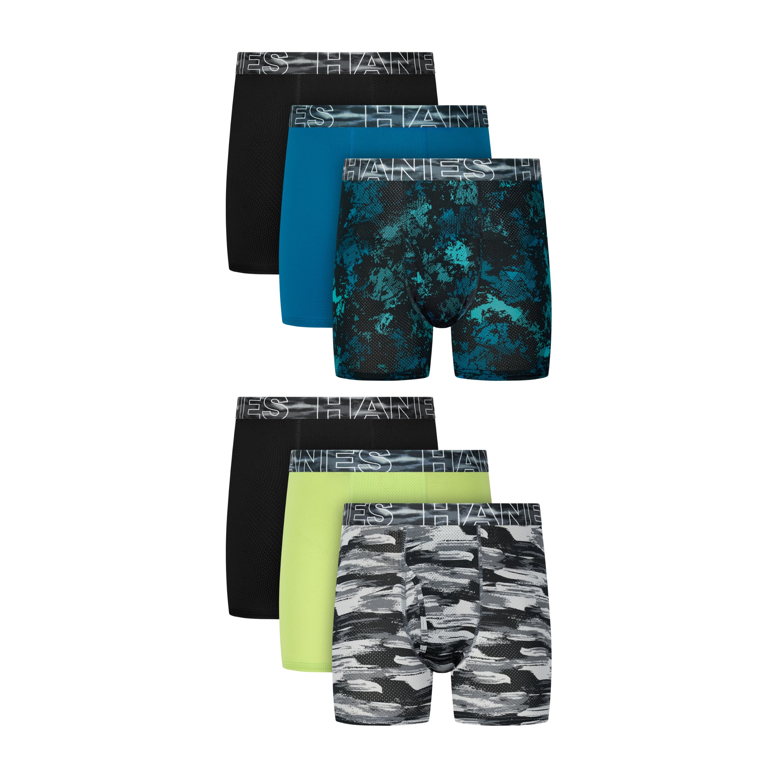 Hanes Boys' Moves Performance Underwear Boxer Brief, 6-pack, All Over Mesh Moist