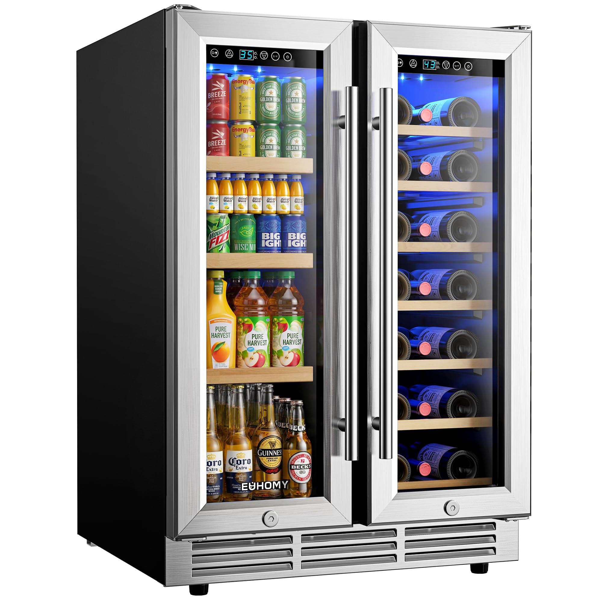 EUHOMY Wine and Beverage Refrigerator, 24 Inch Dual Zone Wine Cooler | Built-in 