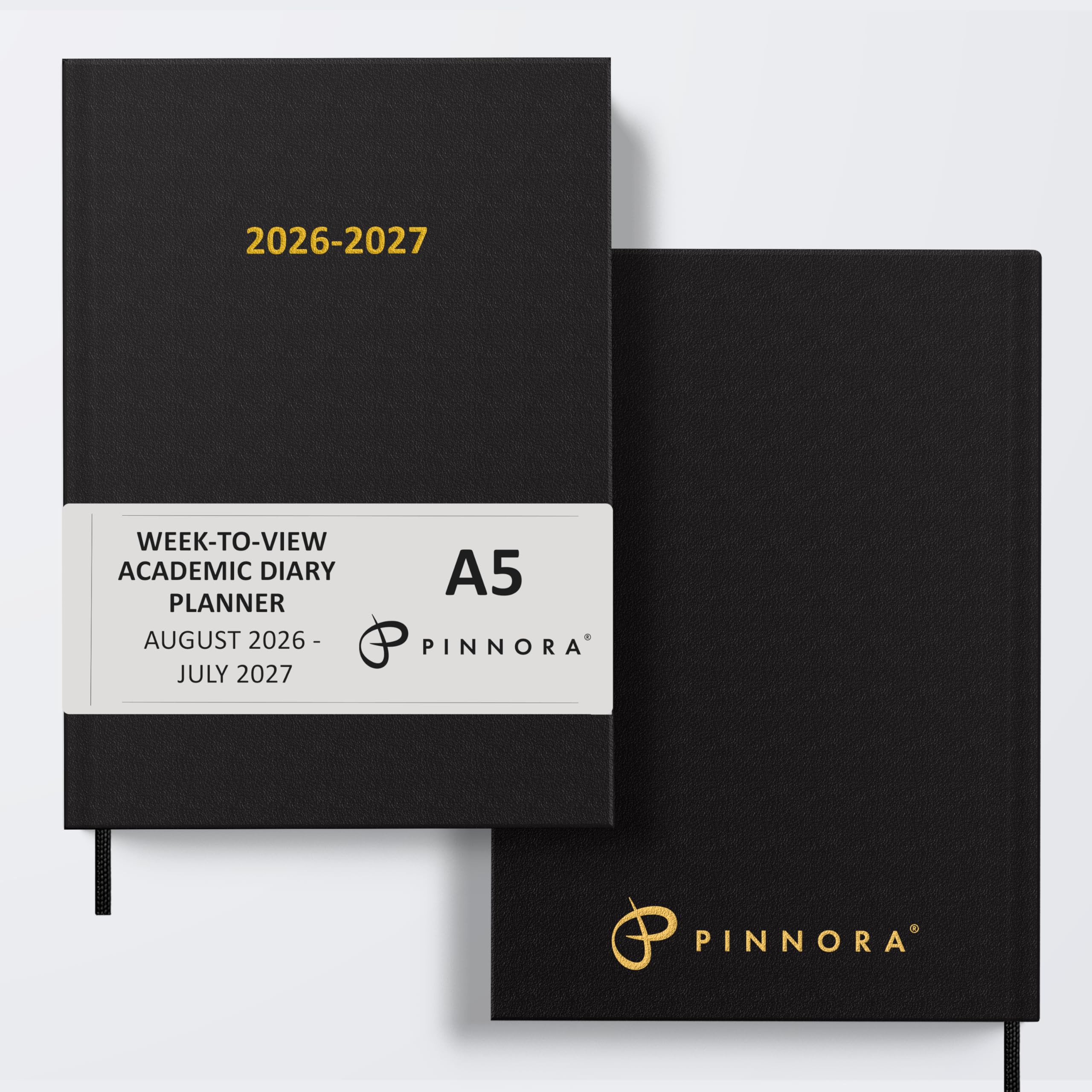 Pinnora A5 Black Academic Diary 2026-2027 Week to View, Hard Cover, August - Jul