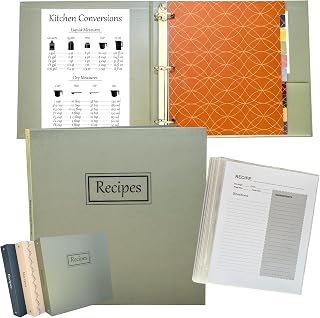 Sage Green Recipe Binder with Plastic Sleeves, Custom Dividers, Labels. Water-Resistant Blank Recipe Binder 8.5x11 3 Ring Full Page Cookbook Organizer.