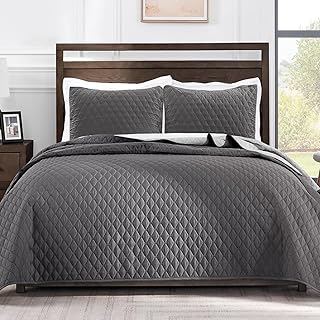 Exclusivo Mezcla Reversible Full Queen Quilt Bedding Set, Grey | Lightweight Bedspreads with 2 Pillow Shams, Soft Microfiber, All Season Bed Coverlets for Bedroom Guest Room, 90x96 Inch