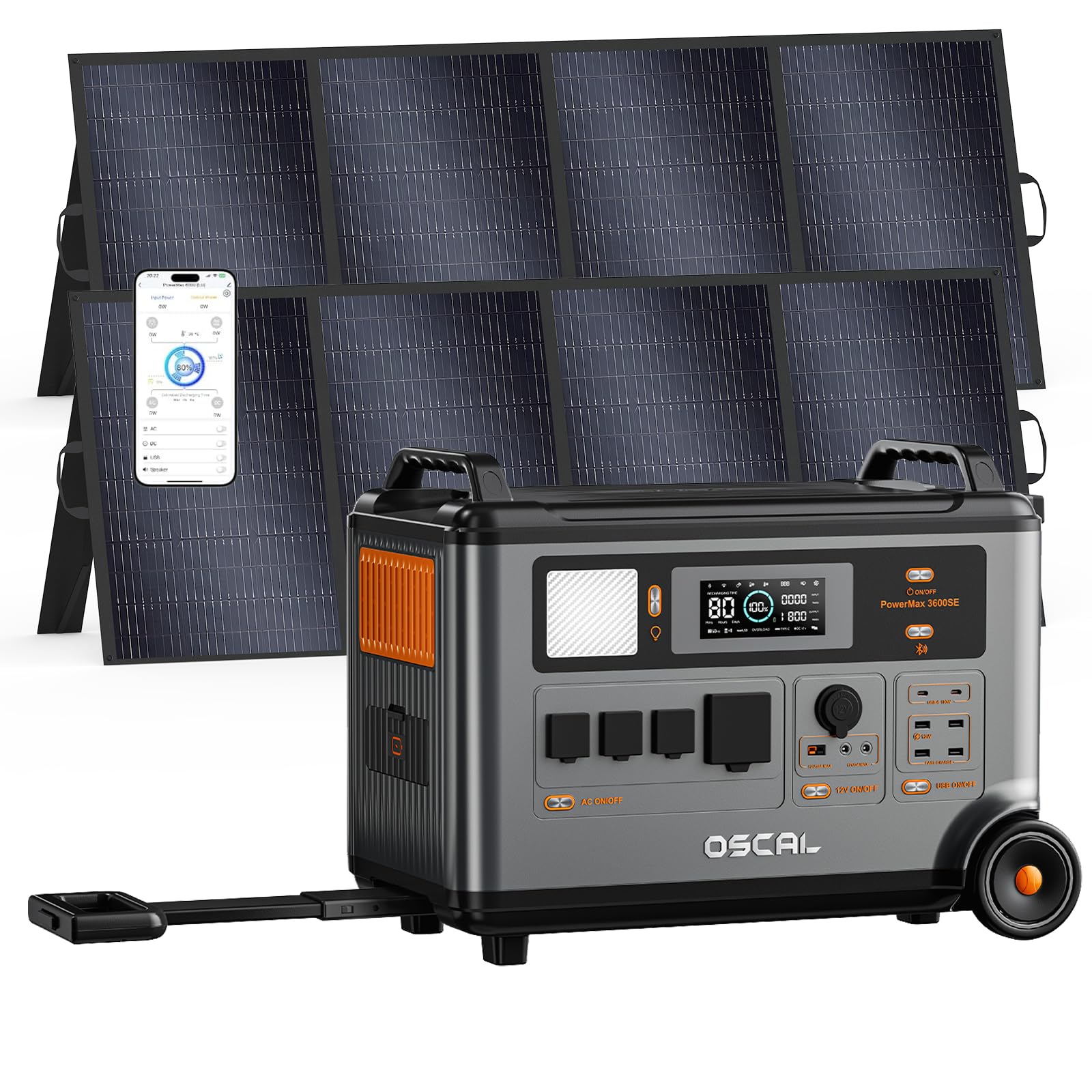 PowerMax 3600SE 3600W Portable Power Station with 2x400W Solar Panels | 3600Wh S