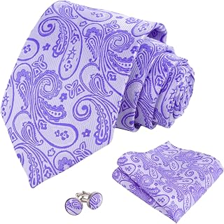 Men's Elegant Paisley Floral Tie with Pocket Square Cufflinks Set