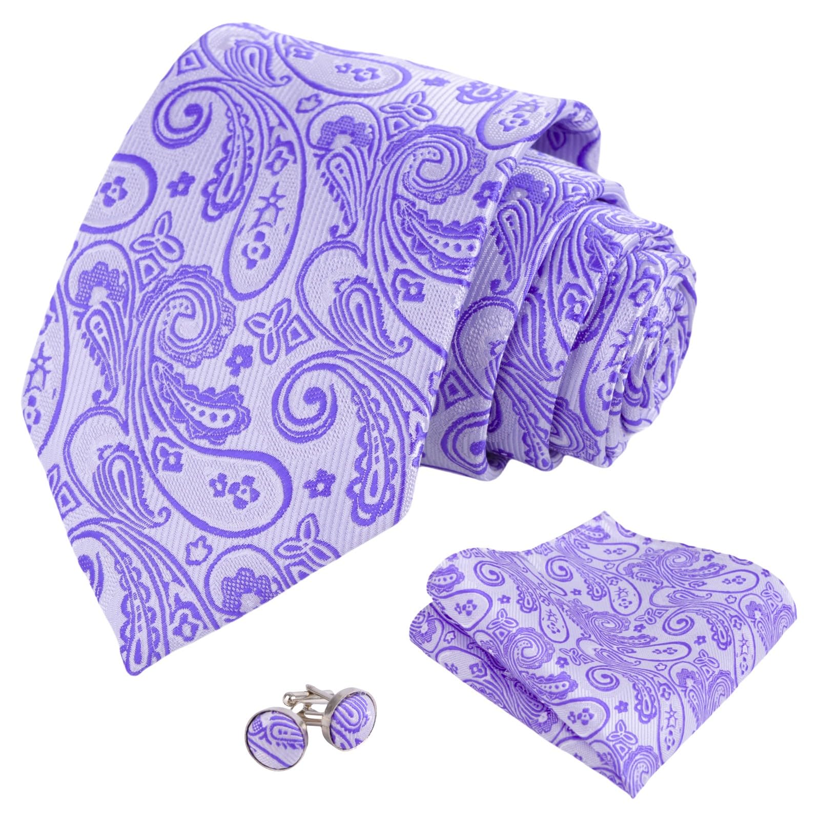 Men's Elegant Paisley Floral Tie with Pocket Square Cufflinks Set