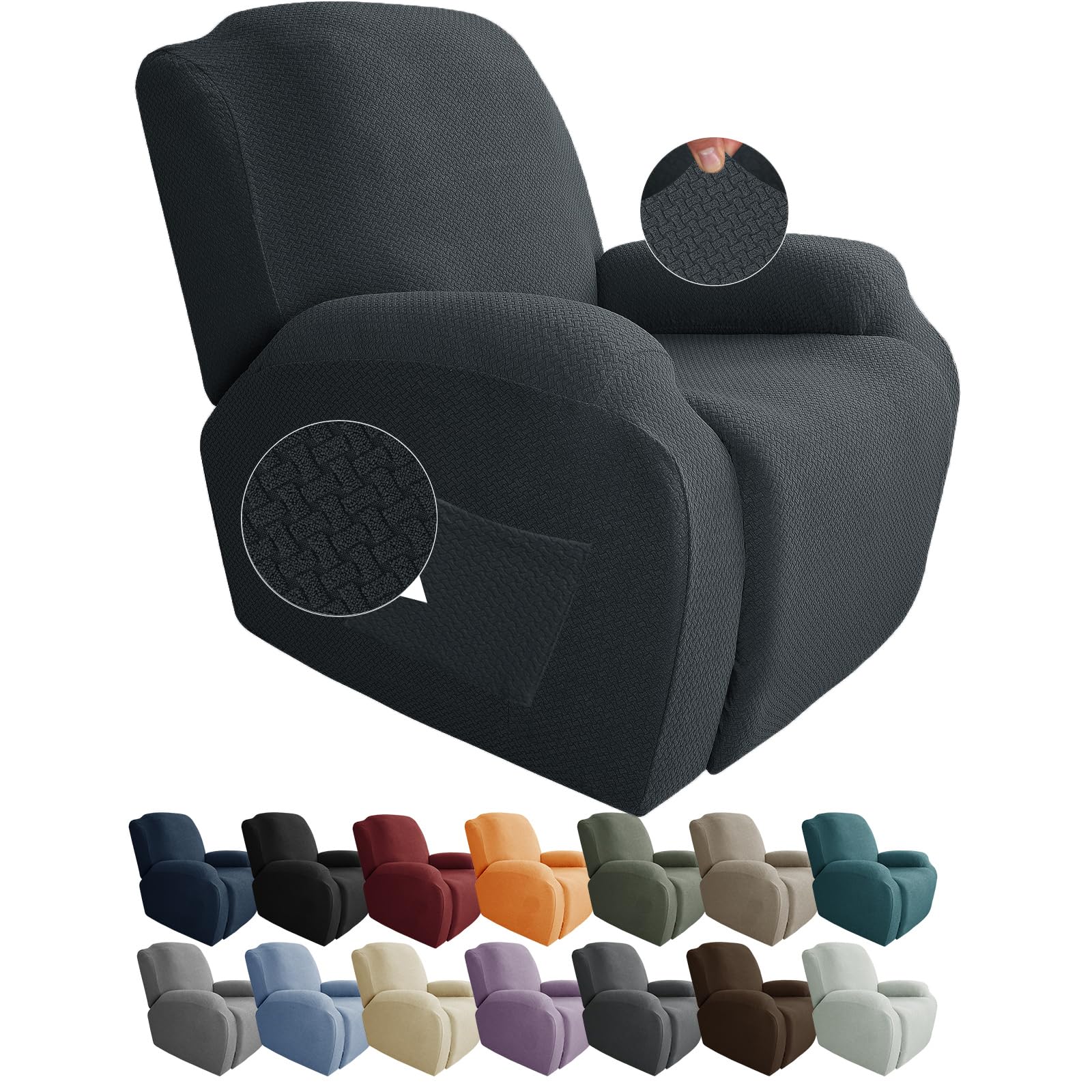 JIVINER Design 4 Piece Recliner Chair Covers Stretch Jacquard Covers for Recline