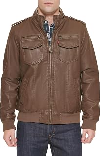 Levi's Faux Leather Sherpa Lined Aviator Bomber Jacket Faux Leather Men's Jacket