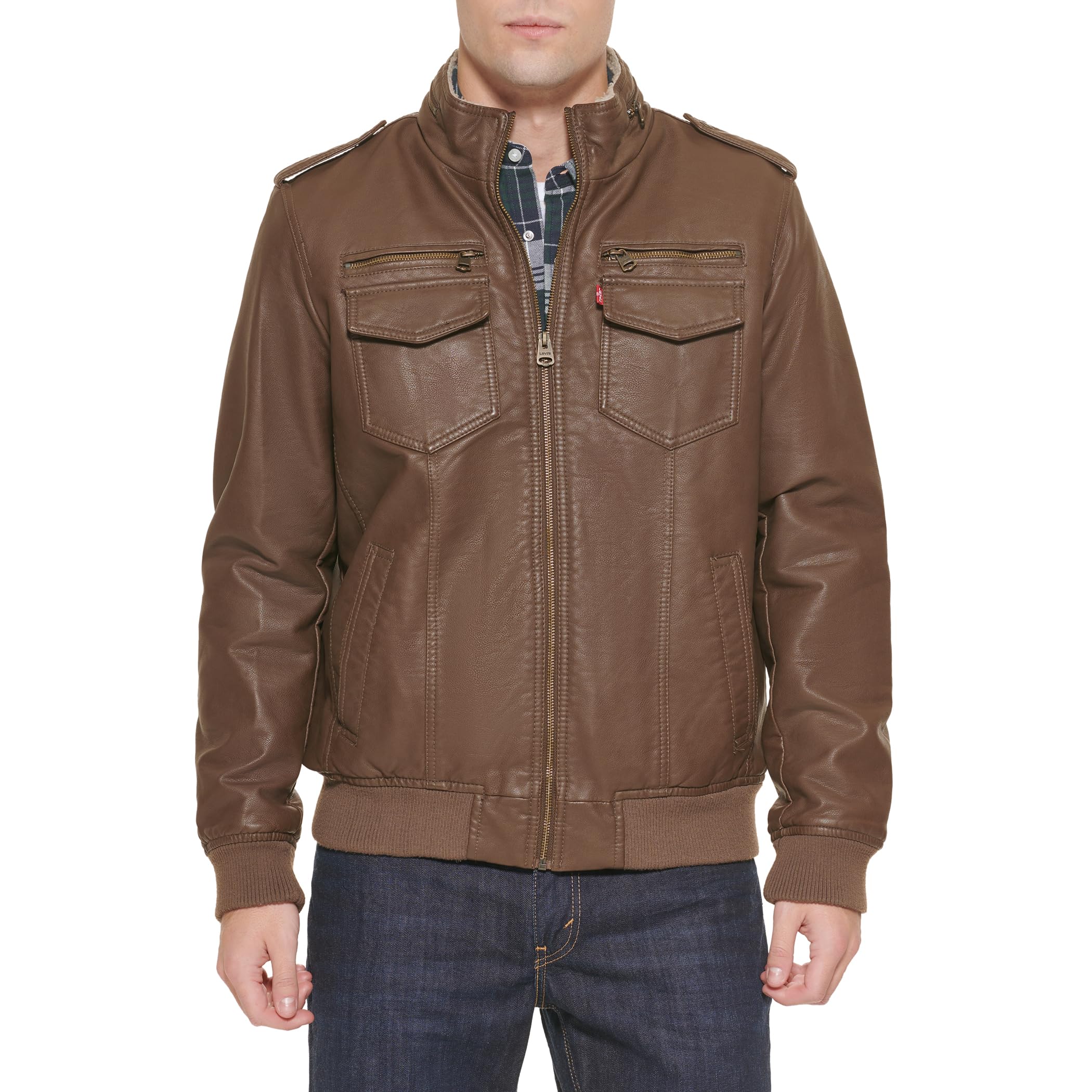 Levi's Faux Leather Sherpa Lined Aviator Bomber Jacket Faux Leather Men's Jacket