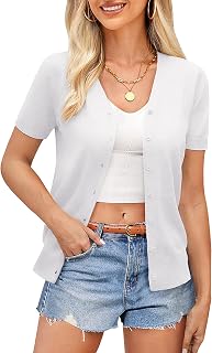GRACE KARIN Womens Short Sleeve Cardigan Sweaters 2026 Summer Lightweight Cropped Cardigan V Neck Casual Clothing Tops
