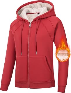 MoFiz Women Fleece Zipper Sweatshirt Warm Cozy Sherpa Lined Ladies Winter Hoodie with Pockets