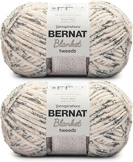 Bernat Blanket Tweeds Soft Crochet Yarn for Blankets, Ivory Tweed 2-Pack | #6 Super Bulky Yarn, 100% Polyester, Soft Tweed Crochet Yarn for Blankets, Knitting & Crafts, 220yds, 300g/10.5oz per skein