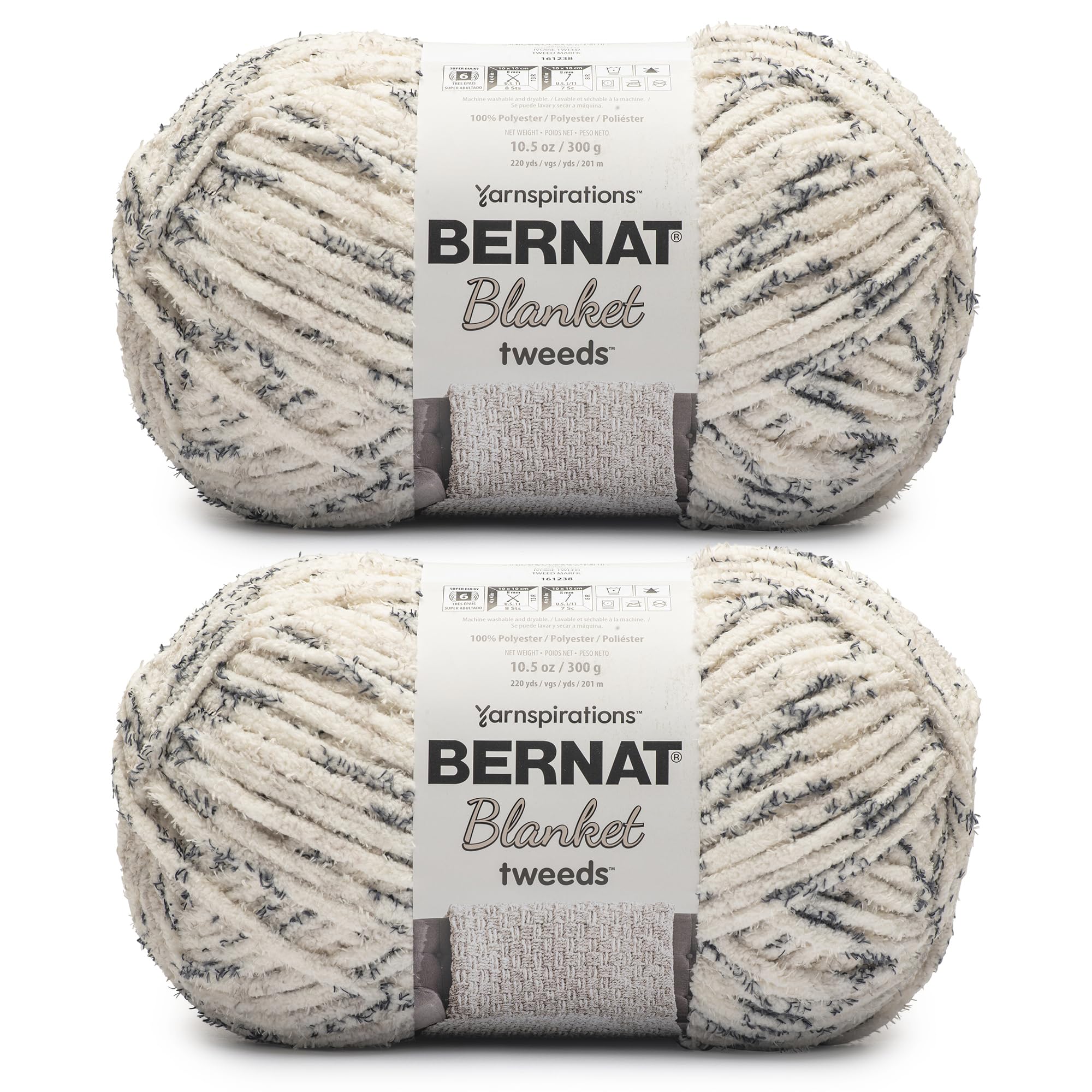 Bernat Blanket Tweeds Soft Crochet Yarn for Blankets, Ivory Tweed 2-Pack | #6 Su