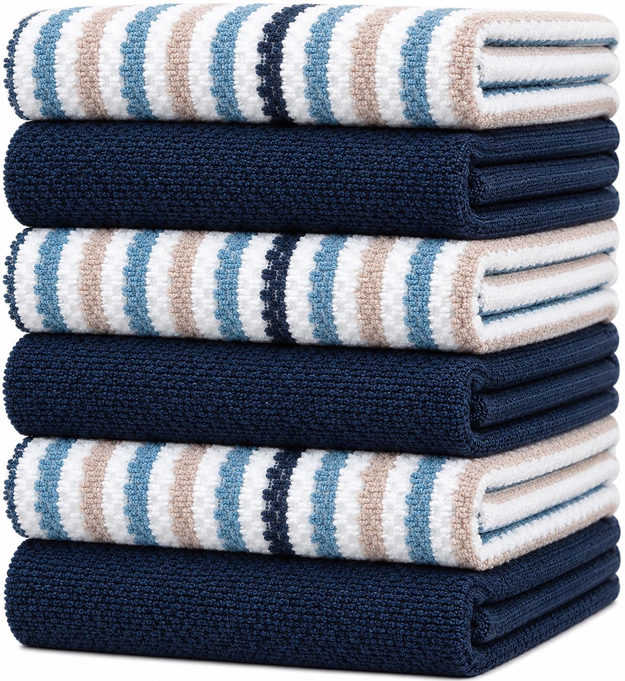 Bumble Kitchen Towels 6 Pack 100% Cotton Dish Towels, 16"x26" - Blue | Wide Stri