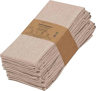 Ruvanti Cloth Napkins Set of 12, Poly Cotton Fabric 18x18 - Sand | Washable, Soft, Durable, Wrinkle Resistant Everyday Napkin. Home,hotel, Wedding Napkin, Thanksgiving, Christmas Dinner Napkin