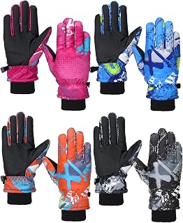 Hicarer 4 Pairs Kids Winter Gloves Waterproof Snow Gloves