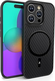 ONES Magnetic for iPhone 15 Pro Max Case, [Compatible with MagSafe][Military-Grade Drop Protection] Carbon Fiber Pattern, Shockproof Protective Hard Back Cover for iPhone 15 Pro Max Case, Black