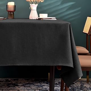 Balcony & Falcon Tablecloth, Water Repellent, Stain Resistant, Easy Care, Cloth, Hemp Like Texture, Faux Linen, Rectangular, Plain, Many Colors Available, 55.1 x 70.9 inches (140 x 180 cm), Black