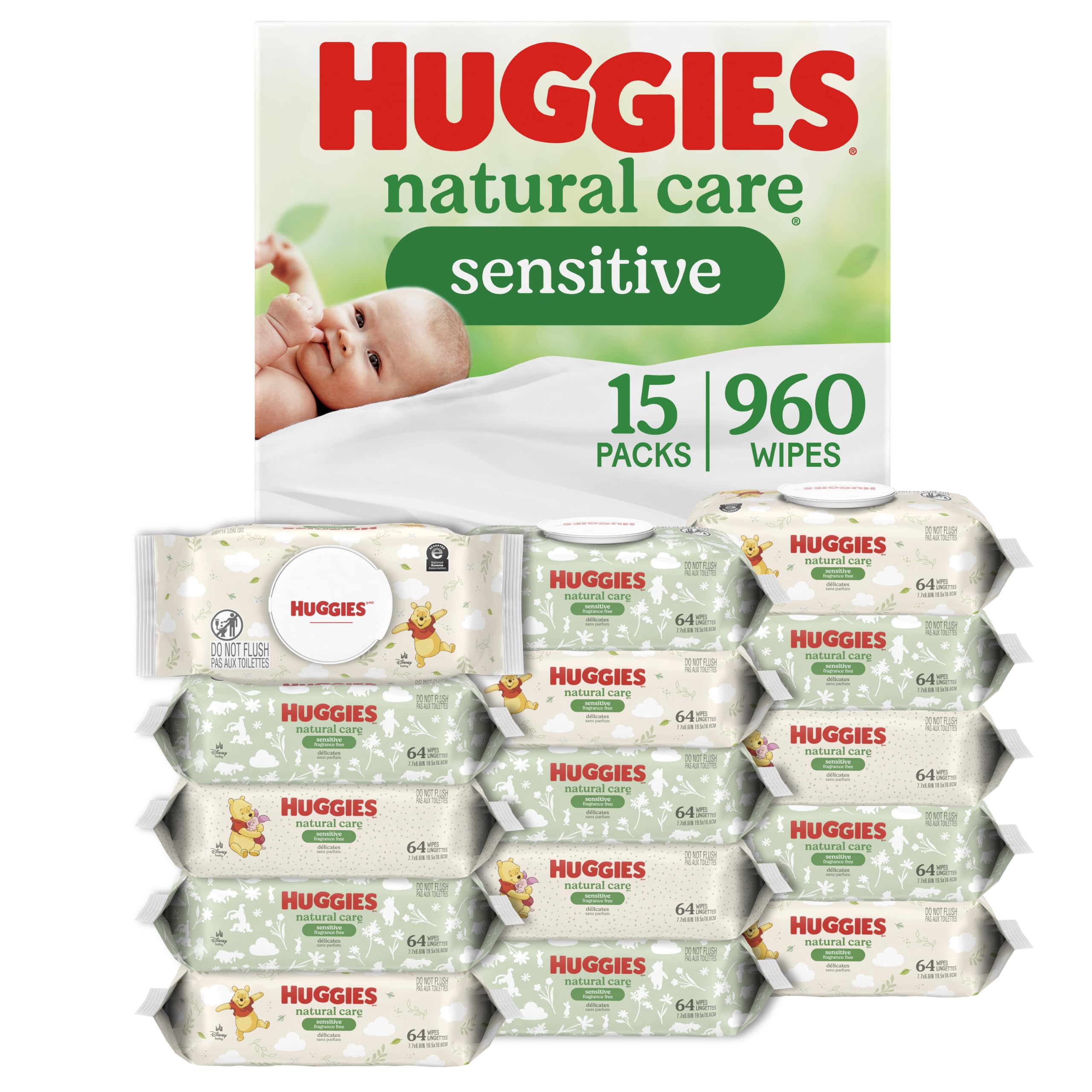 Huggies Natural Care Sensitive Baby Wipes, Unscented, Hypoallergenic, 99% Purifi
