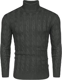 COOFANDY Men's Turtle Neck Jumper Cable Knit Roll Neck Tops