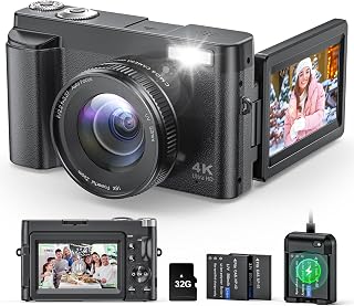 4K Digital Camera for Beginners & Teens, with Flip Screen, 32G Card(Black) | 48MP Camera for Photography, Vlogging Camera for YouTube, Travel, Autofocus, Flash, 16X Zoom, Easy-to-use, Gift