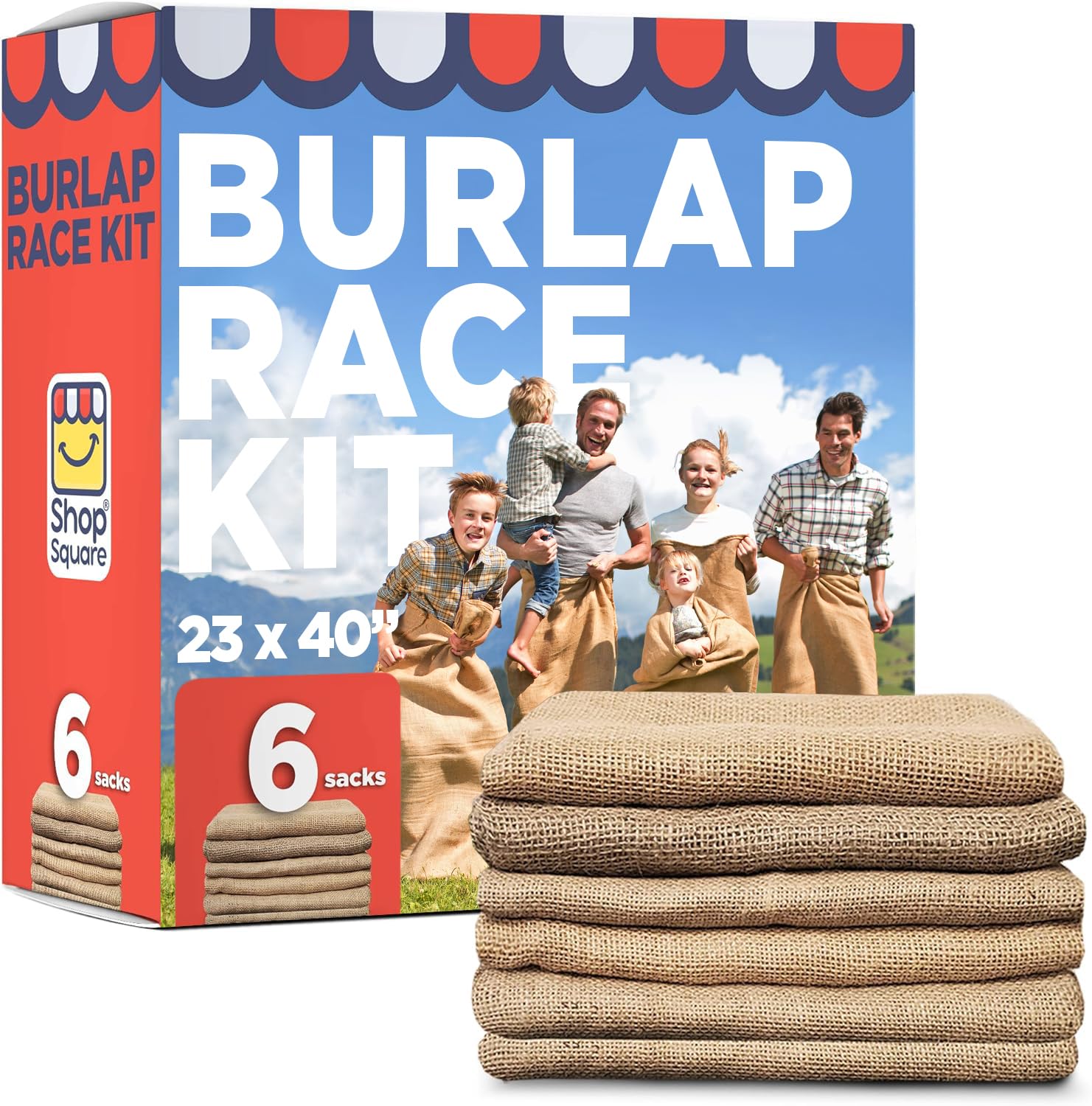 Shop Square Potato Sack Race Bags, 23x40 - Set of 6, Fun Burlap Sacks for Kids &