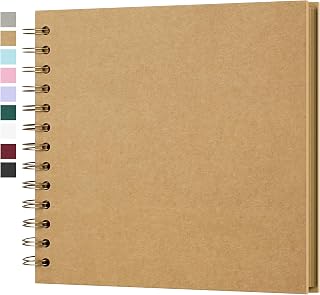 Yopih 7x7in Scrapbook Album, Acid-Free Kraft Paper 20 Sheets 40 Pages | Lay-flat Spiral Binding, Customizable Cover, Wedding Guest Book, Baby Memory Keepsake, Family Travel Journal