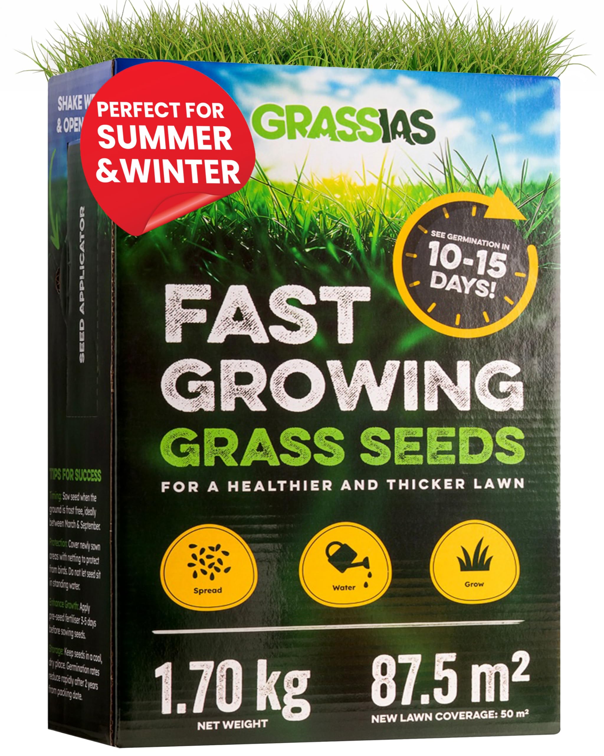 Grassias Fast Growing Grass Seed – 1.70KG Premium Quality Lawn Seed for Overseed