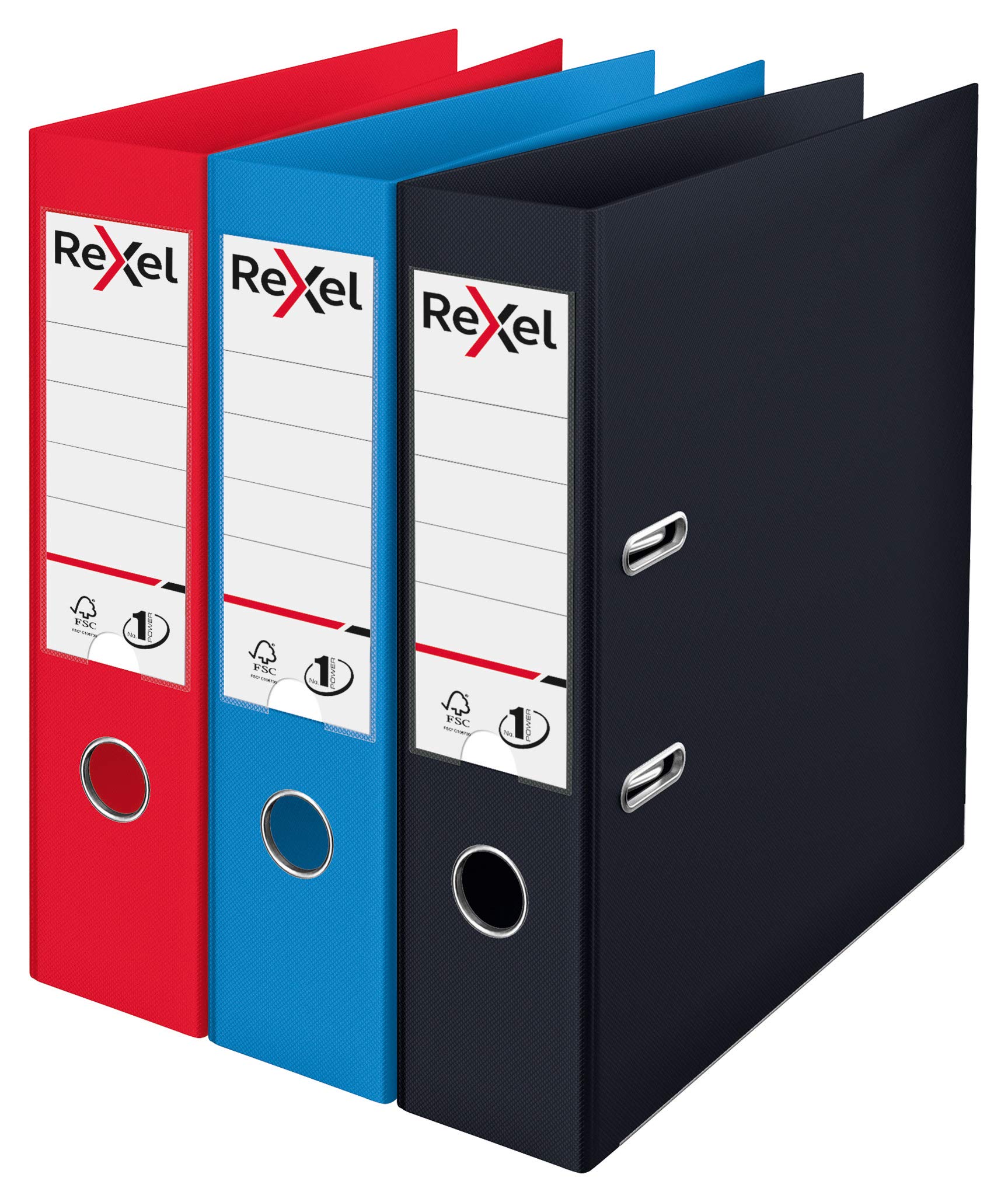 Rexel Assorted Pack of 3 (Red,Black, Blue) A4 Lever Arch Files, 75mm Spine | Str