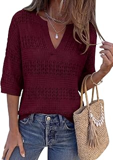 PRETTYGARDEN Womens Crochet Tops Casual Cotton Hollow Out Knit Short Sleeve Oversized Sweater for Women Summer Beach Cover Up