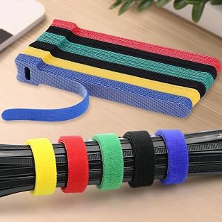 60 Pieces Reusable Cable Straps with Hook and Loop, Adjustable Cable Ties for Cable Management, 6 Inch, Multicolor